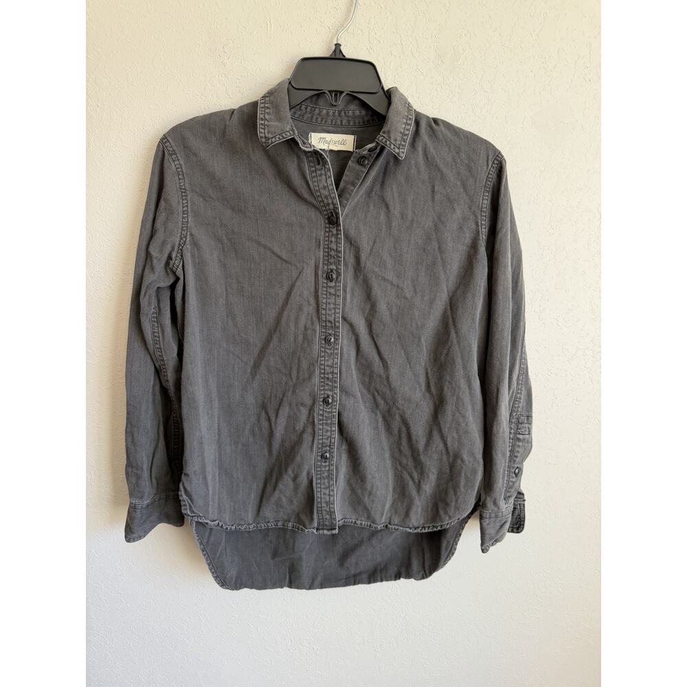 Madewell Black Wash Chambray Button Down Blouse Womens XXS Grunge 90s